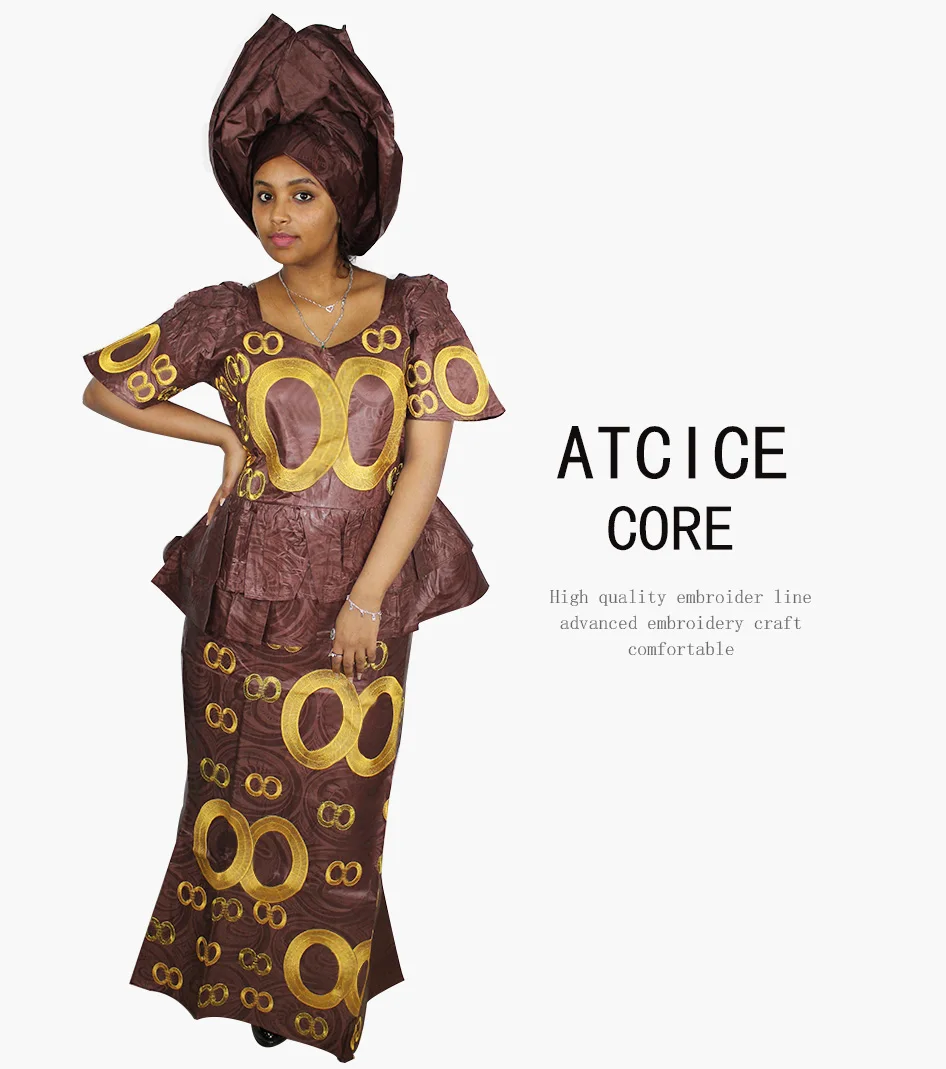 Африканские платья для женщин Новая мода дизайн Африканский Базен RICHE вышивка короткий рэппер с шарфом DP184