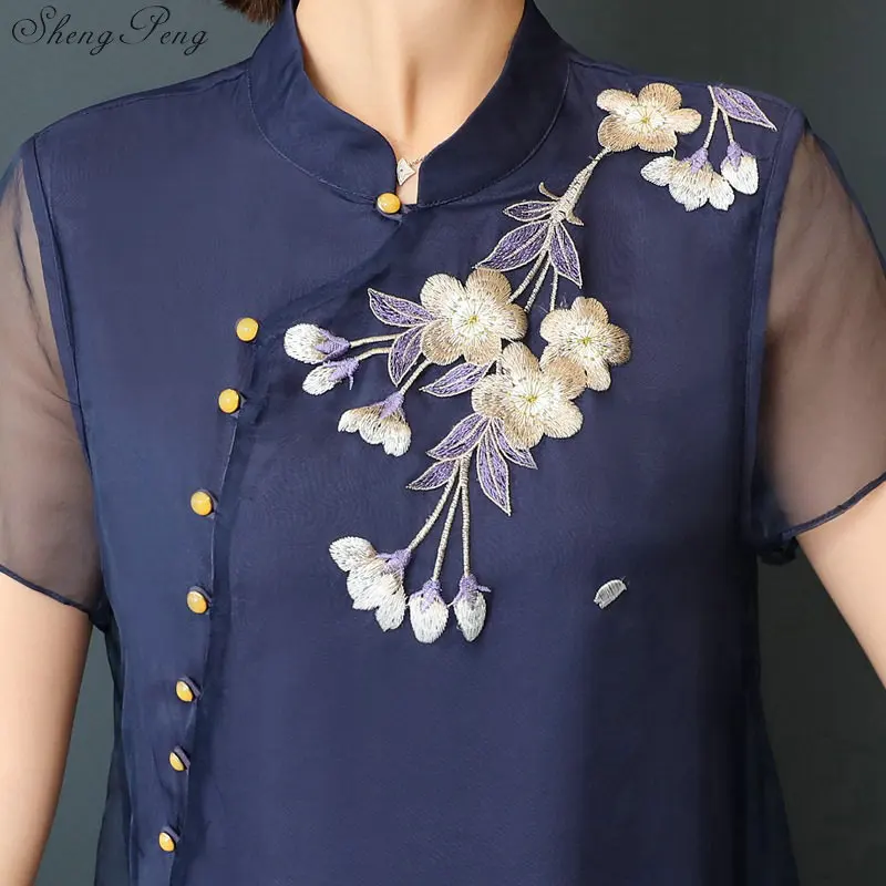 New Qipao Long Cheongsams Dress Chinese Traditional Dress Summer Flowers Vintage Oriental Robes V922