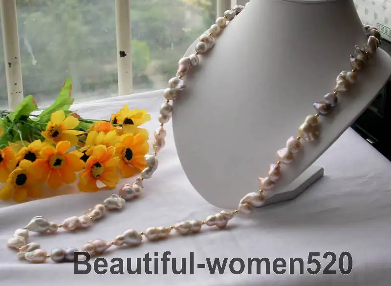 

FREE SHIPPING>@@> N1521 Real 35" 22mm baroque lavender pink keshi pearl necklace