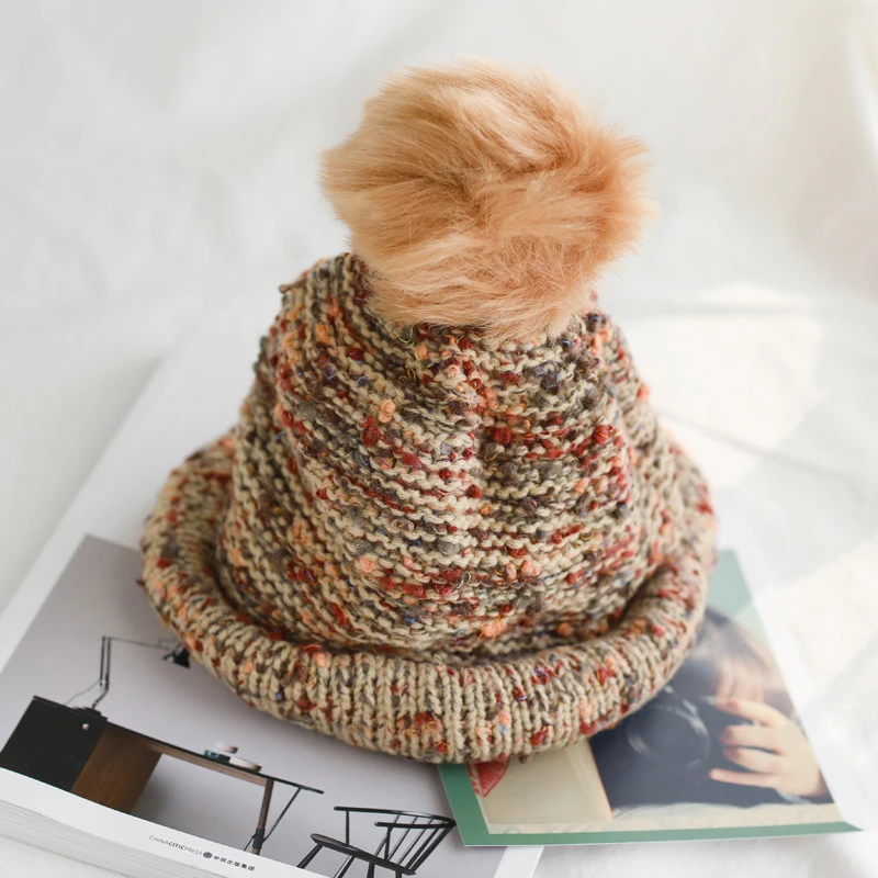 

Genuine Leather Women Hot Pompom hat Hats 2017 Double lining bone Think Female Winter Knitted Hat