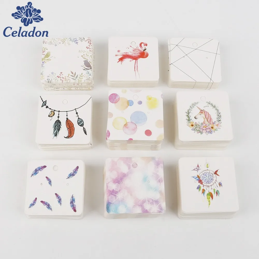 

Wholesale 100Pcs 5x5cm Earrings Display Fashion Jewelry Colorful Card Organizer Tags DIY handmade Earring Stud Packing Card