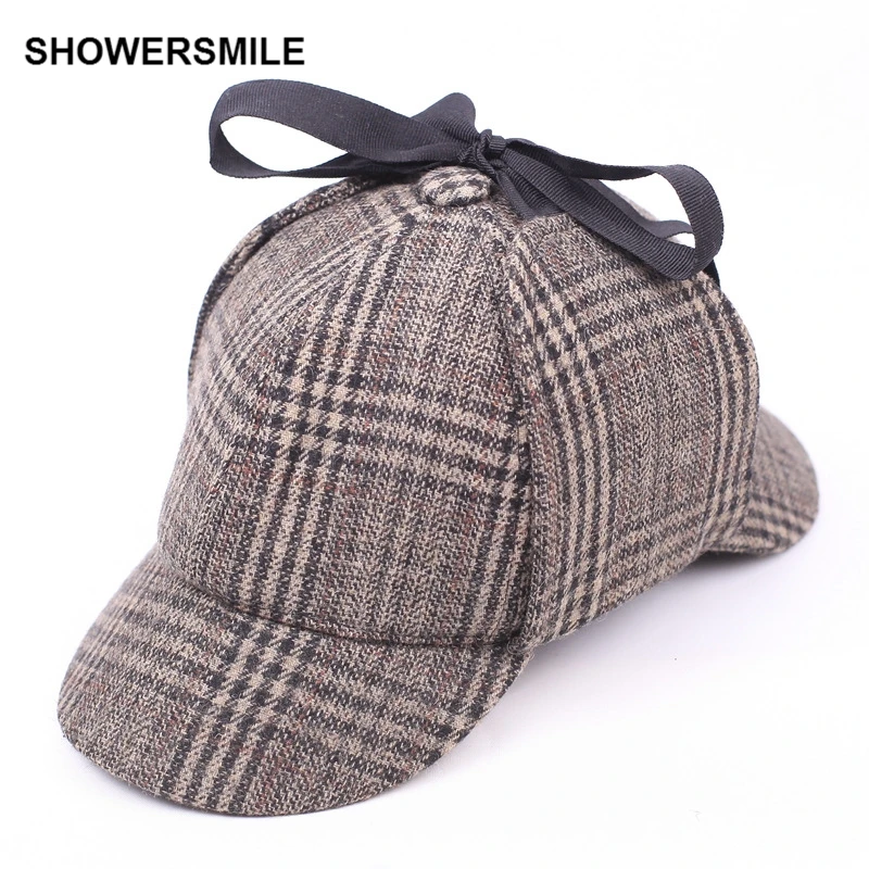 Skup SHOWERSMILE Sherlock Holmes Kapelusz Unisex Zima Wełny Berety Dla Mężczyzn Deerstalker Tweed Cap Akcesoria Brytyjski Detektyw Kapelusz Kobiet