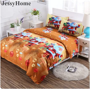 

Digital Printed Cartoon Merry Christmas Santa Claus Bedding Sets Soft and Warm Cotton Gifts Gold Yellow
