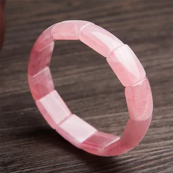 

Madagascar Genuine Rose Natural Pink Quartz Crystal Rectangle Bead Bangle Bracelets For Women Female