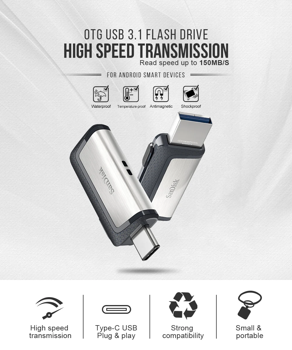 Sandisk CC2 type-C двойной OTG USB флеш-накопитель 128 ГБ флеш-накопитель USB 64 ГБ флеш-накопитель Micro USB миниатюрный USB флеш-накопитель Тип C