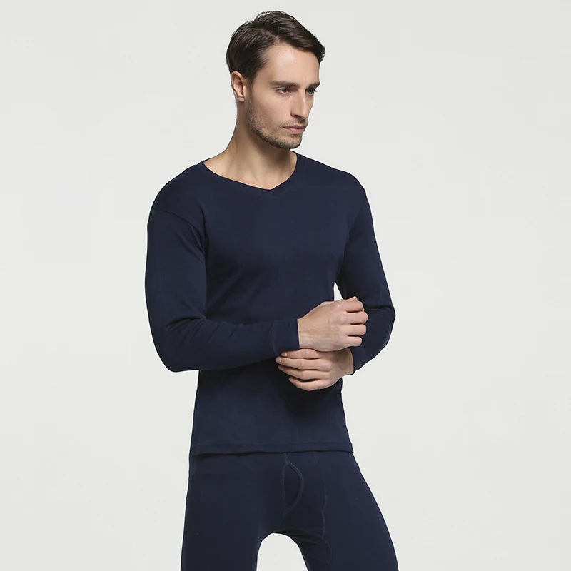 2018 Winter 100% Cotton Round Neck Warm Long Johns Set For Men Ultra-Soft Solid Color Thin Thermal Underwear Men's Pajamas M-3XL