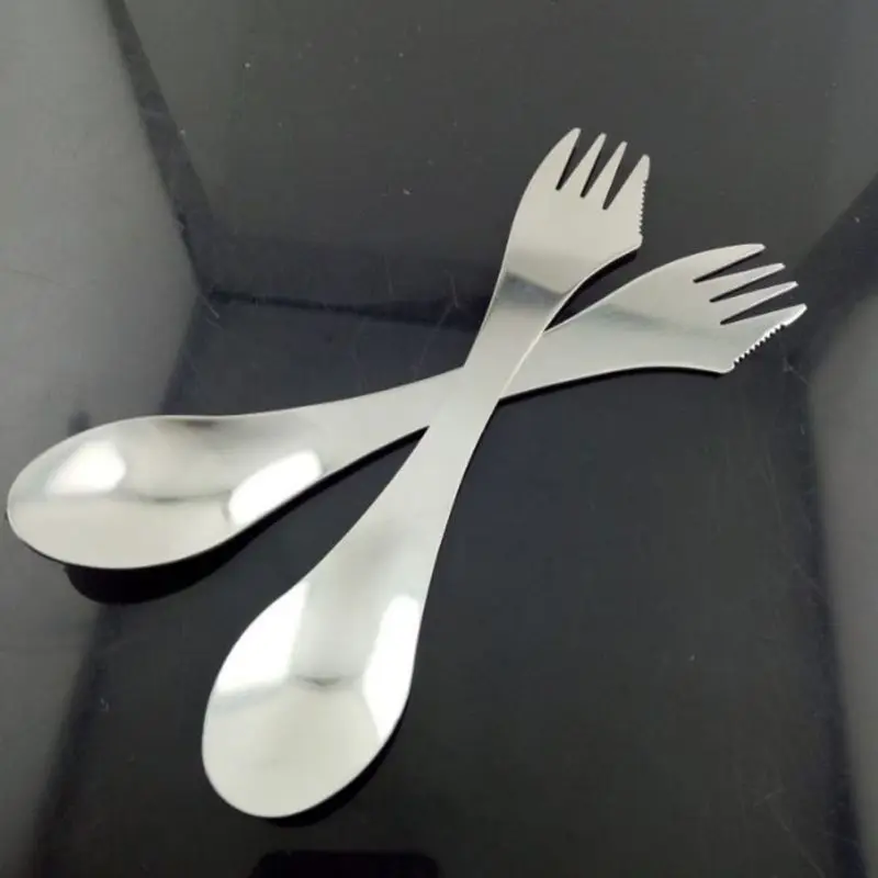 2 unids/set multifuncional acampar al aire libre vajilla comida cuchara cuchillo y tenedor tres en uno de acero inoxidable comida creativa cuchara f
