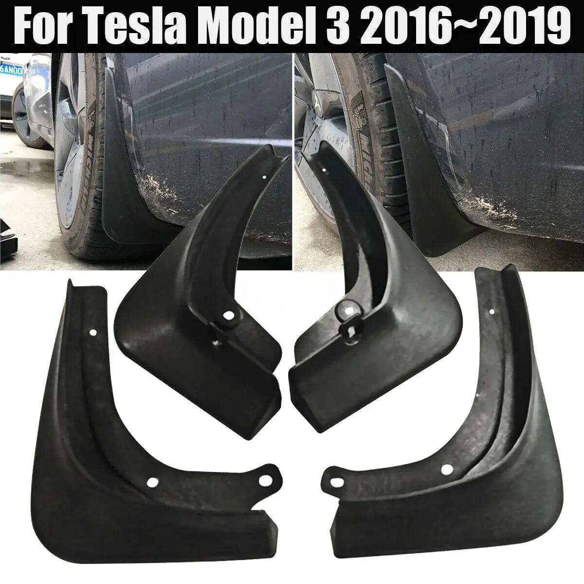 

2019 Car Mud Flaps Splash Guard Fender Mudguard For Tesla Model 3+Fixing Screws