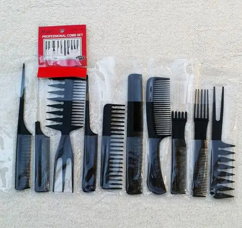 10 piece Hair Styling Comb Set Professional Orange Hairdressing Brush Barbers