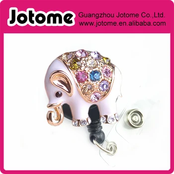 

Bling Rhinestone white Indian elephant blossom Decorated Retractable Badge Reel ID Holder with Clip Back