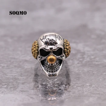 

SOQMO Men Jewelry Rock Style Clown Skull Adjustable Ring Men's 100% 925 Silver Biker Jewelry Party Gift SQM051