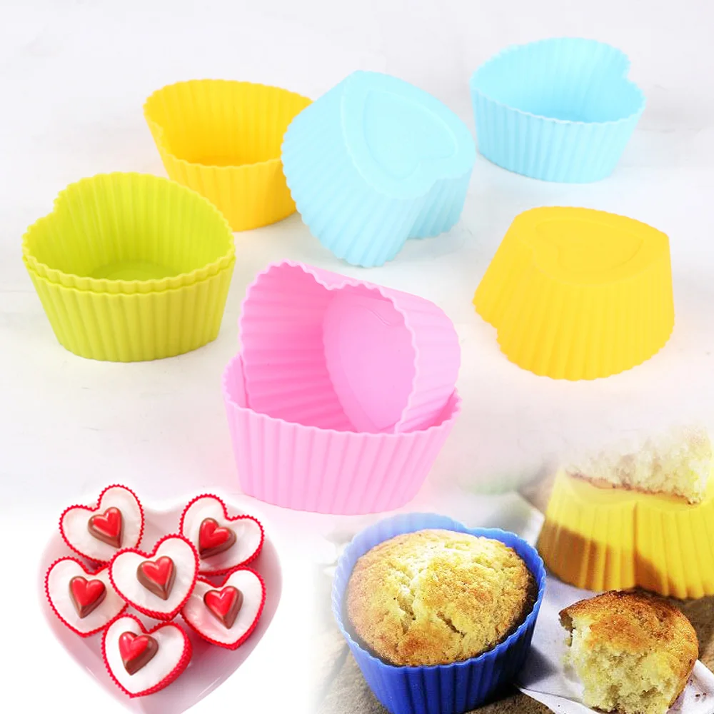 6 шт 6 видов цветов 7 см Большой Сердце-образный силиконовый кекс для маффинов и капкейков Выпечка инструменты для тортов инструменты для приготовления пищи A031