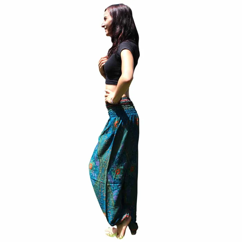 Winter Women Print Yoga Pants Loose Sports Gym Thai Harem Trousers Boho Festival Hippy Smock Elastic Waist #3j05#F (2)