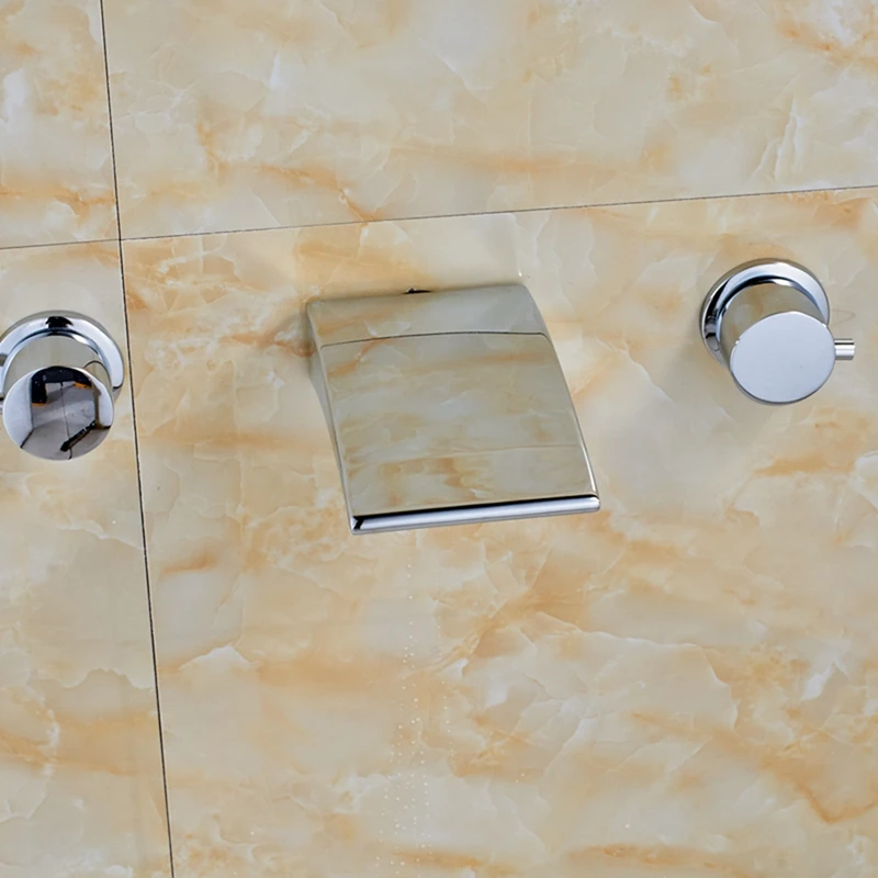 Waterfall Chrome Brass Bathroom Faucet Wall Mounted Vanity Sink Mixer