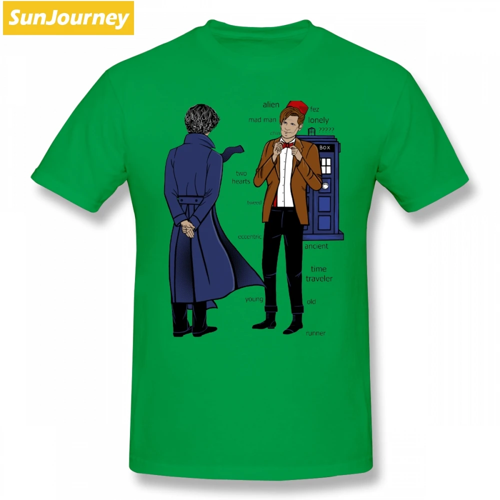 Sherlock Meets The Doctor Who летняя футболка Случайная Мужская футболка хлопок большого размера Футболки с коротким рукавом - Цвет: Зеленый