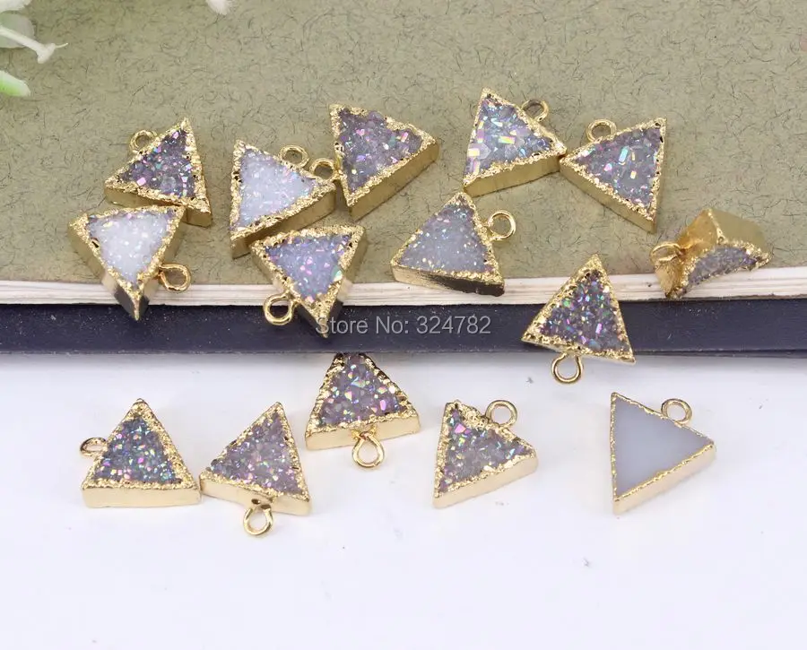 

10pcs Small size Nature Stone Triangle Pendant Beads in AB color,Charm Gem stone Pendant Beads For Jewelry Making