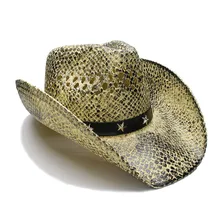 Ретро Женская Мужская Летняя соломенный с широкими полями пляжная открытая Западная пастушка Fedora ковбойская шляпа пятиконечная звезда кожаный ремешок 58 см