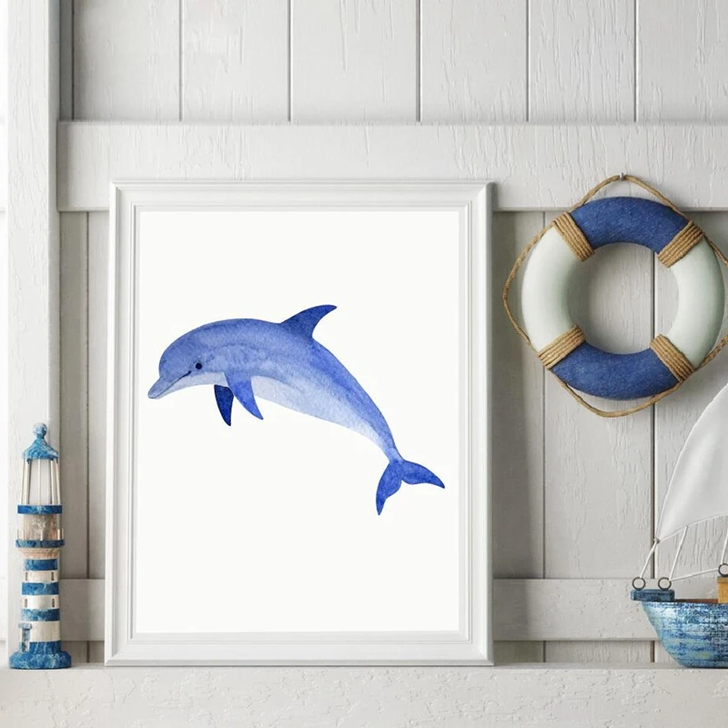 Ocean Animal Dolphin Print Wall Pictures Home Decor , Watercolor