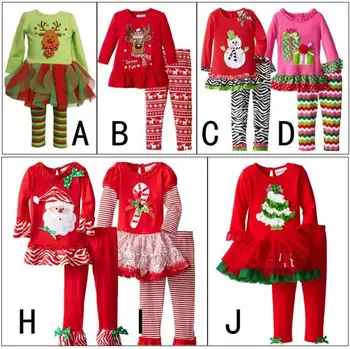 

Christmas outfits girls christmas clothing sets autumn long Sleeve t shirt + cotton pants 2pc Set