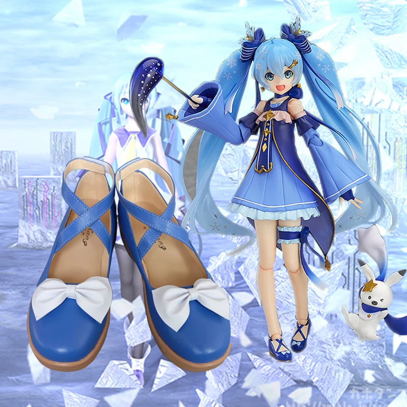 Новинка; обувь для костюмированной вечеринки Vocaloid Snow Miku; обувь Лолиты с бантом; обувь для костюмированной вечеринки на Хэллоуин для женщин и девочек; Размеры 35-43