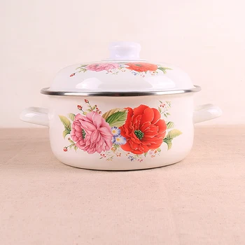 

European style porcelain enamel thickening flower double ears soup stewpot stockpot saucepan noodle milk porridge pot cooker