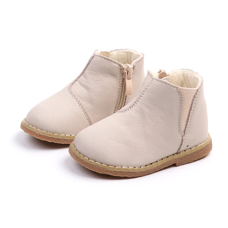 

Warm Winter First Walkers 2018 New Baby Fashion Boots Solid Leather Toddler Baby Boy Shoes Black Brown Beige 1 years