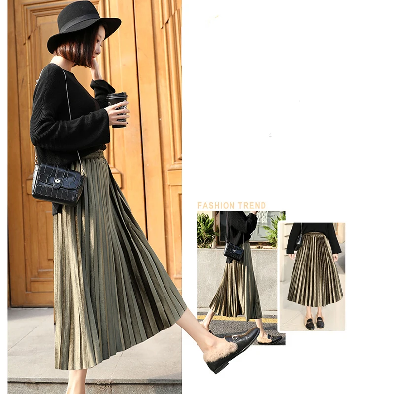 Sping Women's fashion loose stripe pleated skirt 2018 new arrival China casual cheap sexy long skirts Elastic band beah skirts Skirts