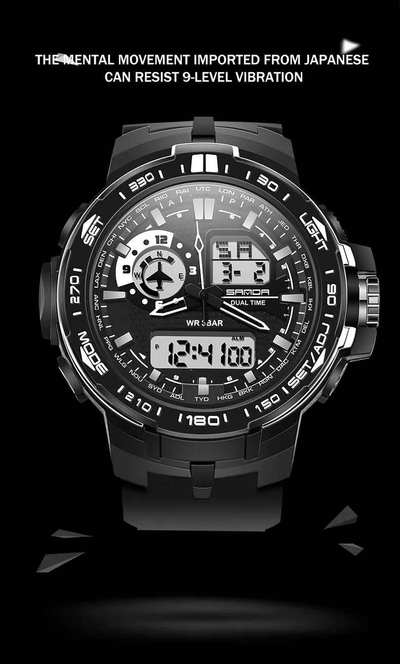 SANDA военные мужские часы цифровые спортивные часы мужские водонепроницаемые часы Reloj Hombre многофункциональные часы с будильником Relogio Masculino