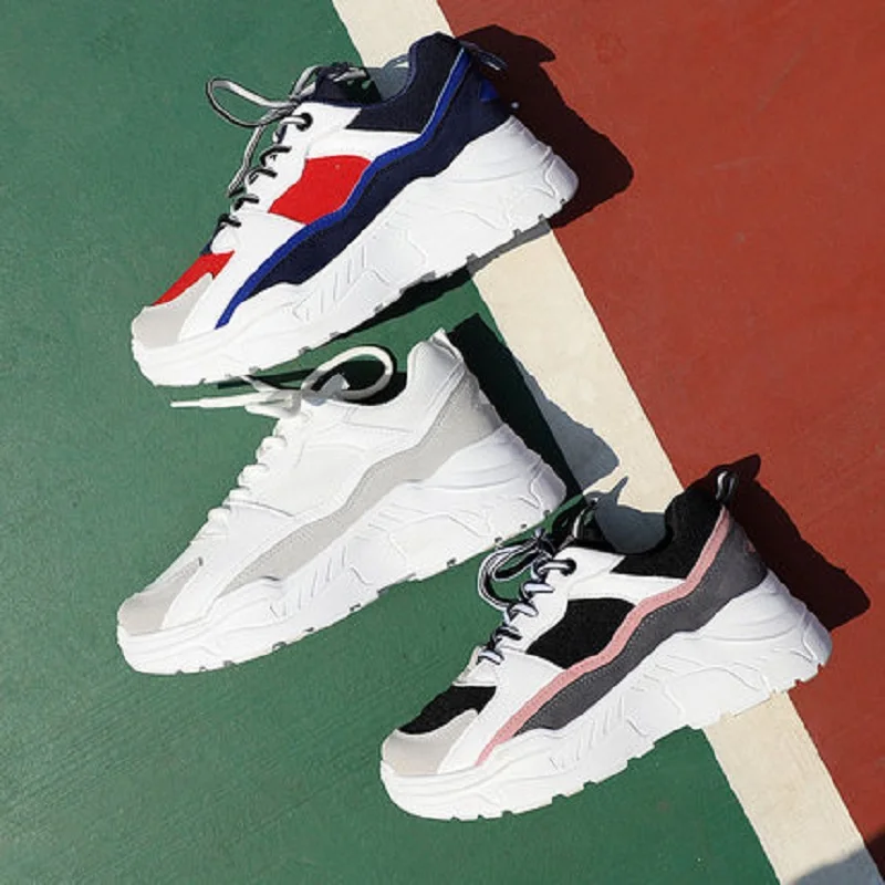 

2018 Korean version of the new Harajuku casual running shoes trend thick bottom flame flat shoes.