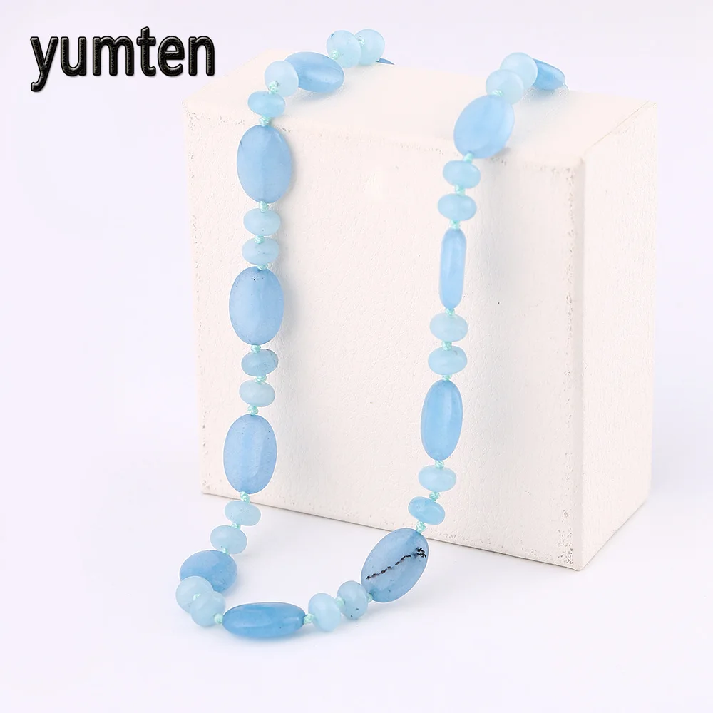 

Nature Stone Necklace Women Aquamarine Beads Necklace Fine Jewelry Collares Mujer Cortos Pokemon Pingente Panda One Direction