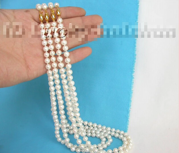 

Free shipping@@@@@ Free shipping wholesale 17" 4piece 8mm round white freshwater pearls necklace j5520 &aa **A good