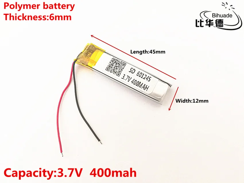 3.7V,400mAH,601245 Polymer lithium ion / Li-ion battery for TOY,POWER BANK,GPS,mp3,mp4