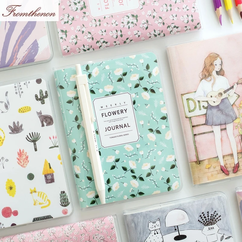 

Korean A6 Flower Notebooks & Journals PVC Waterproof Cover Half Year Monthly Weekly Plan Diary Book Creative Planner Organizer
