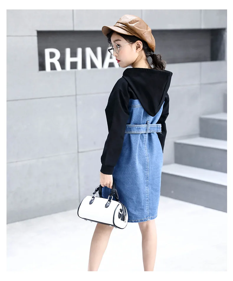 2018 New Casual Girl Dresses Fashion Spring Autumn Long Sleeve Children Clothing Teen Hooded Denim Kids Dress For Girls 14 Years (12)