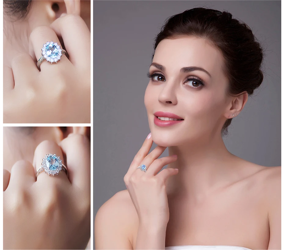 JewelryPalace Princess Diana William Kate 2.3ct Natural Blue Topaz Engagement Halo Ring 925 Sterling Silver Fine Jewelry Fashion