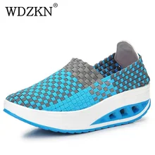 WDZKN Летняя женская обувь на плоской платформе Удобная дышащая тканая повседневная обувь женские слипоны кроссовки sapato feminino H1588