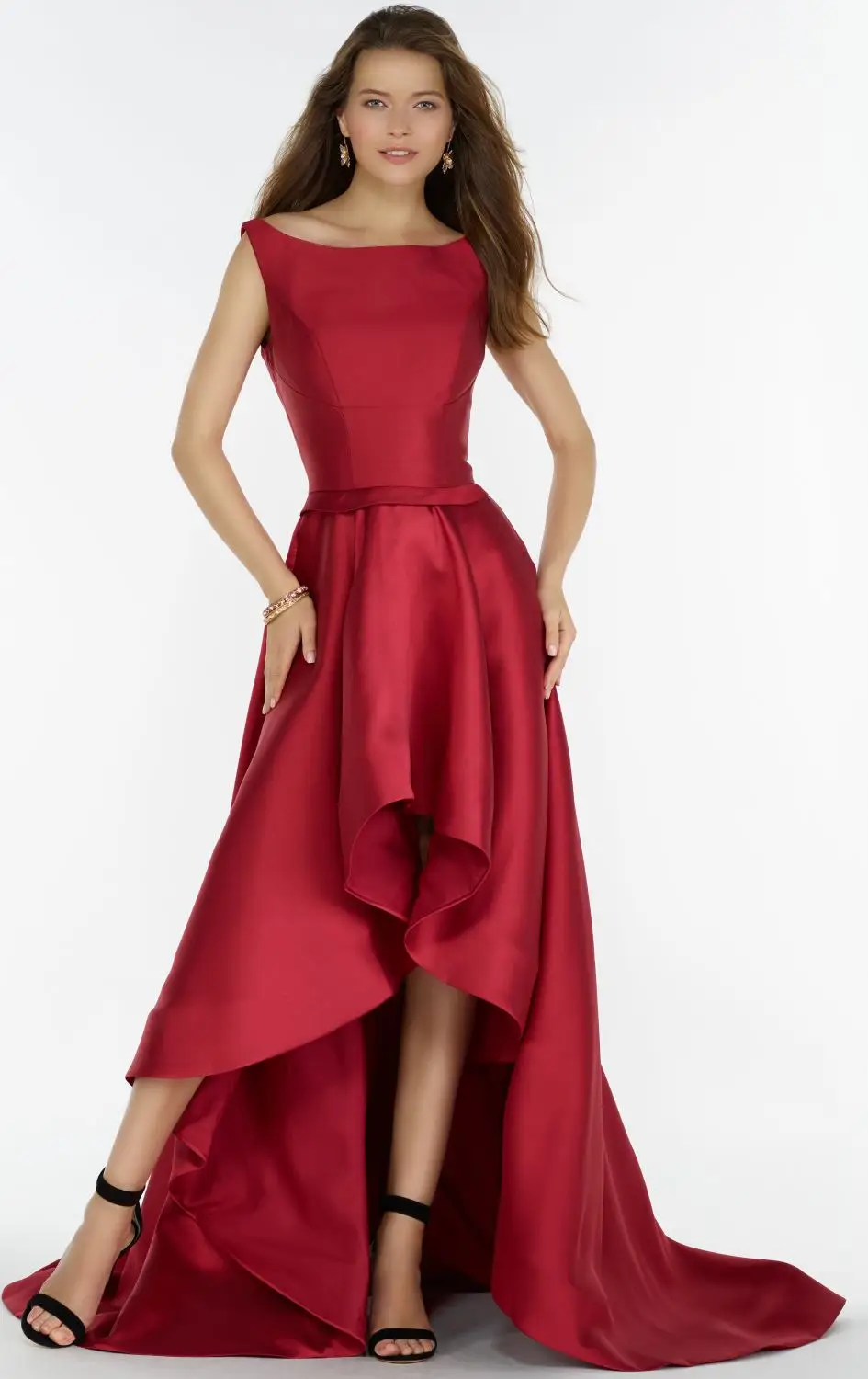 2017 Short Front Long Back Scoop Neckline Satin High Low