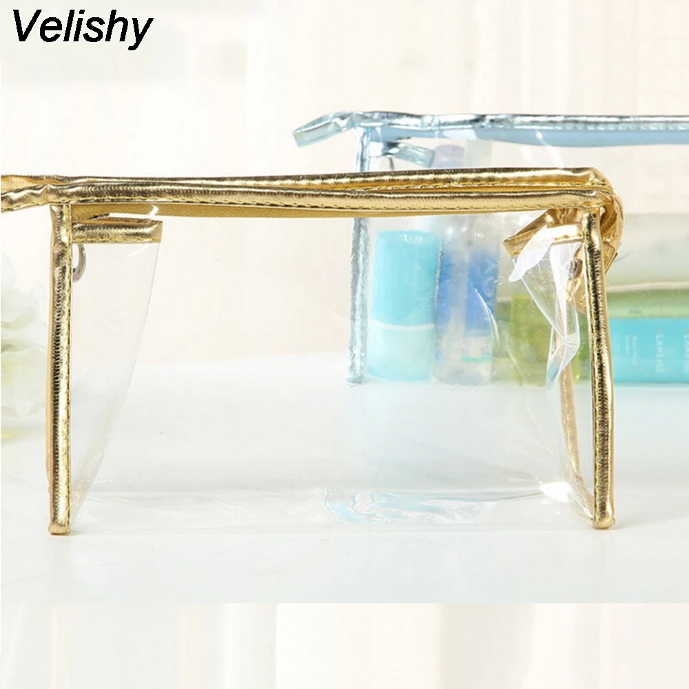 Velishy 5 Colors New Transparent Waterproof PVC Cosmetic Bag Envelope Receive Toiletry Bags Makeup Bag Organizer
