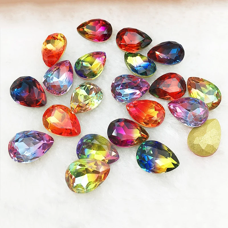 

13X18mm New Color Teardrop Crystal Tourmaline K9 Crystal Fancy Stone Gradient Tip Drill Shaped DIY Jewelry Handmade Accessories