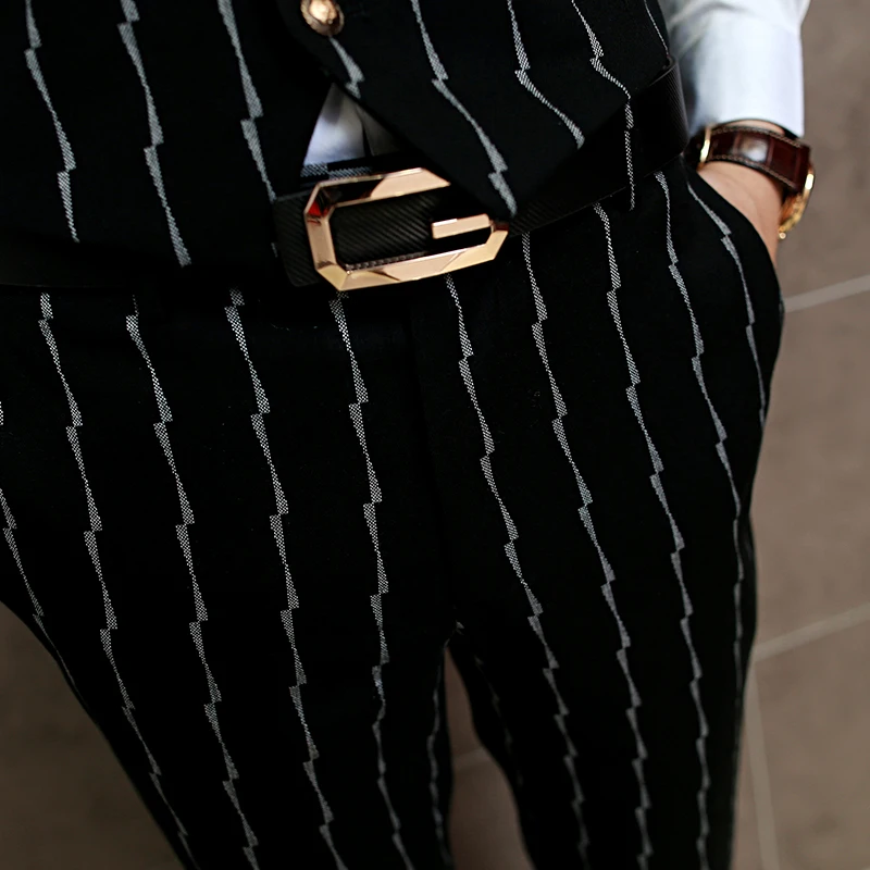 2019 Classic Black Striped Pants Men Fashion Business Wedding Banquet Man Dress Pants Size 29-34 Leisure Mens Suit Trousers