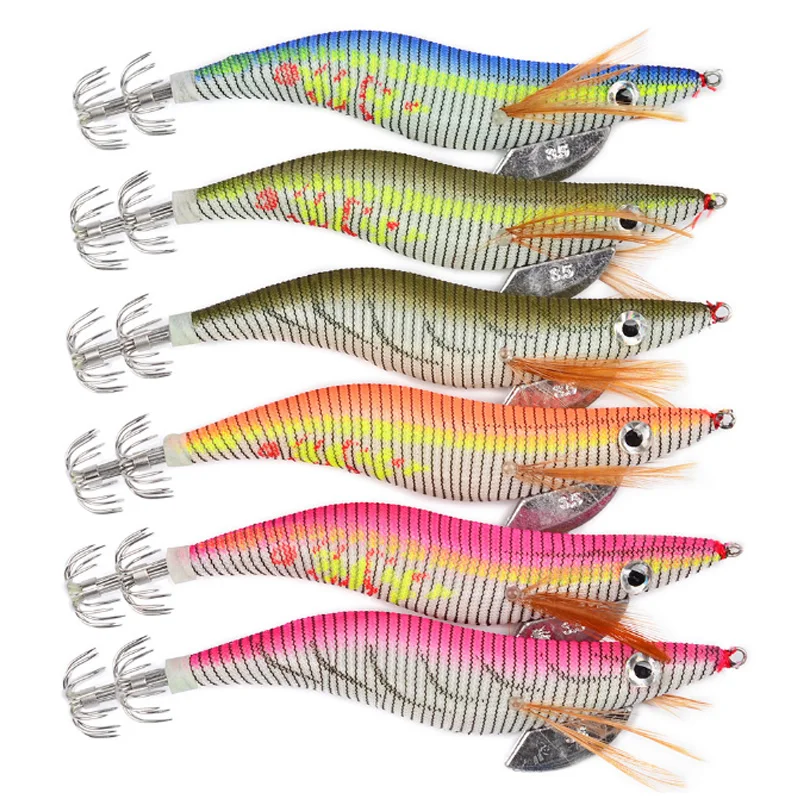 SEWS-6Pcs Wood Shrimp Bait Fishing Lure Prawn Tackle Hooks For Cuttlefish Octopus | Спорт и развлечения