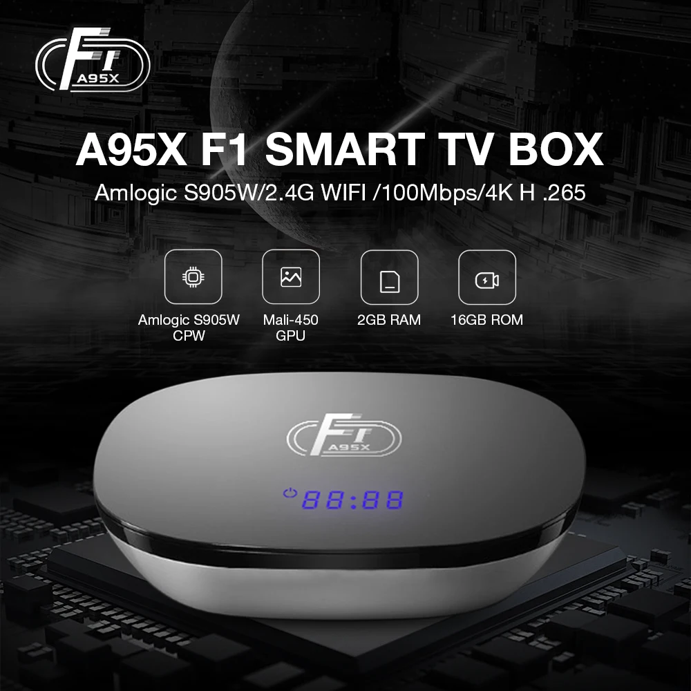 

A95X F1 Android 8.1 Smart TV Box Amlogic S905W Set Top Box 2GB RAM 16GB ROM 2.4G WiFi 100Mbps 4K H.265 Media Player