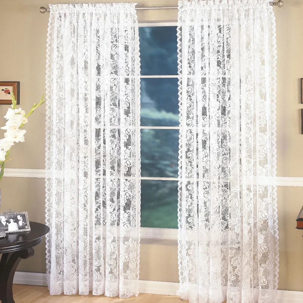 

2PC Elegant Lace Floral Door Window Voile Curtain Room Drape Panel Chic Lotus Type Tulle Sheer Scarf Valance 152x160cm