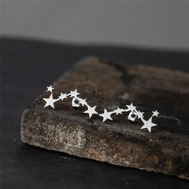 Fashion Small Gold Silver Color Star Sun Rudder Round Triangle Geometric Anchor Heartbeat Stud Earrings Women Girlfriend Gifts