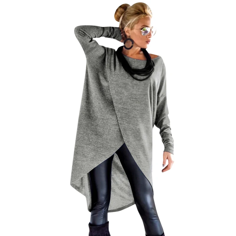 

Anself Fashion Women Asymmetric Dress O Neck Long Sleeve Casual Fall Dress Solid Color Autumn Spring Wraparound Dress Vestidos