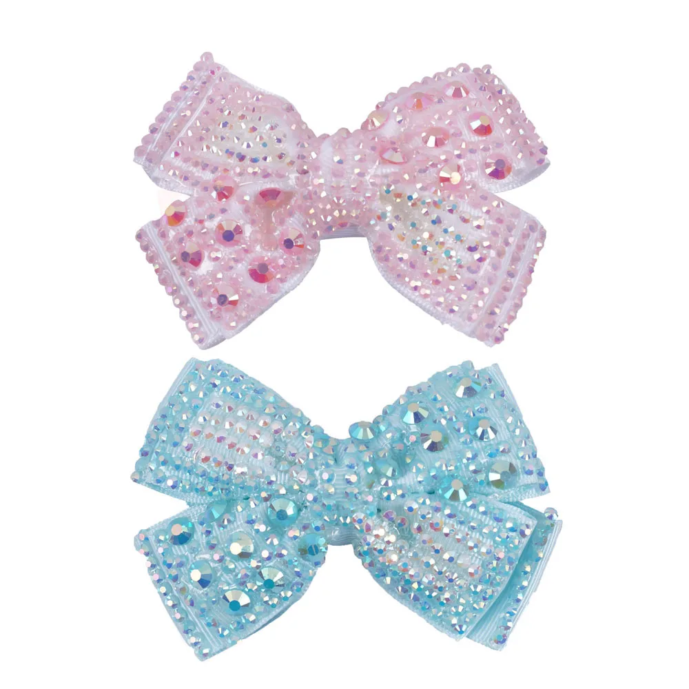 Baby Girls Crown Kids Hair Clip Ribbon Bowknot Hairpin Rhinestone Zircon Clip