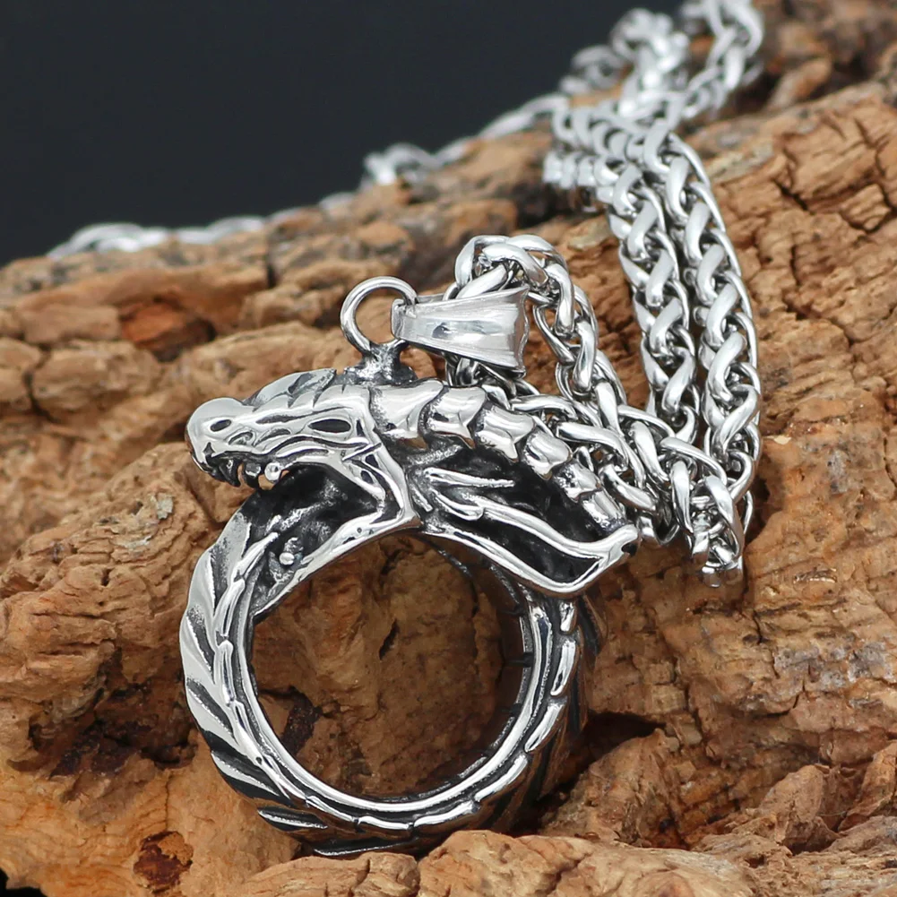 

Nordic Wolf Fenrir Amulet Stainless steel Pendant Necklace For Men With Valknut rune Gift Bag
