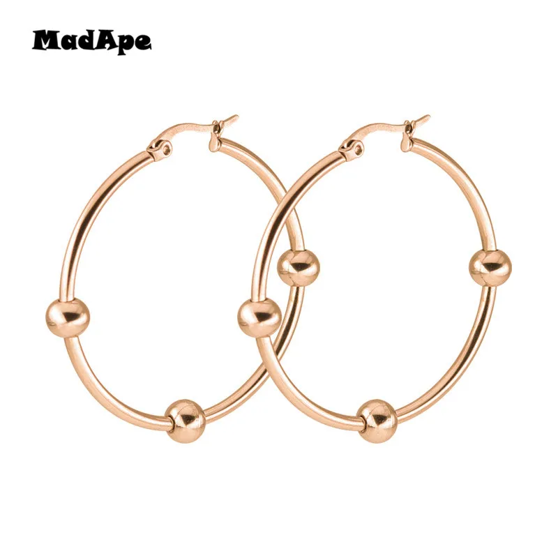 MadApe простые Бусины круглые серьги-кольца из нержавеющей стали модные женские золотые для ушей Eircle ювелирные изделия 4 размера Дамский подарок