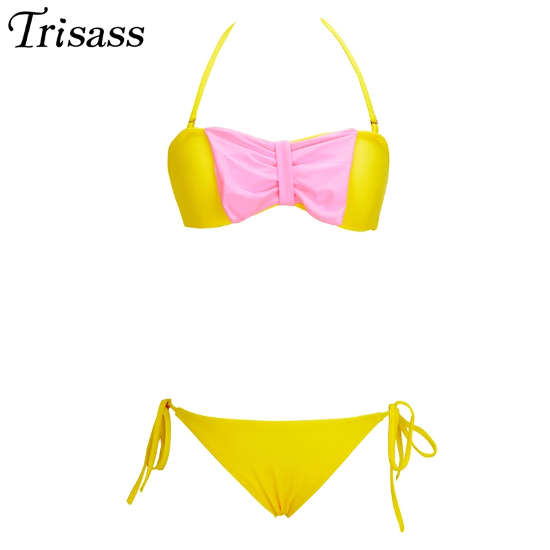 

Solid Lace-up Micro Bikini Set Butterfly Swimwear Women Low Waisted Padded Bikinis Bandage Halter Top Bathing Suit Hot Springs