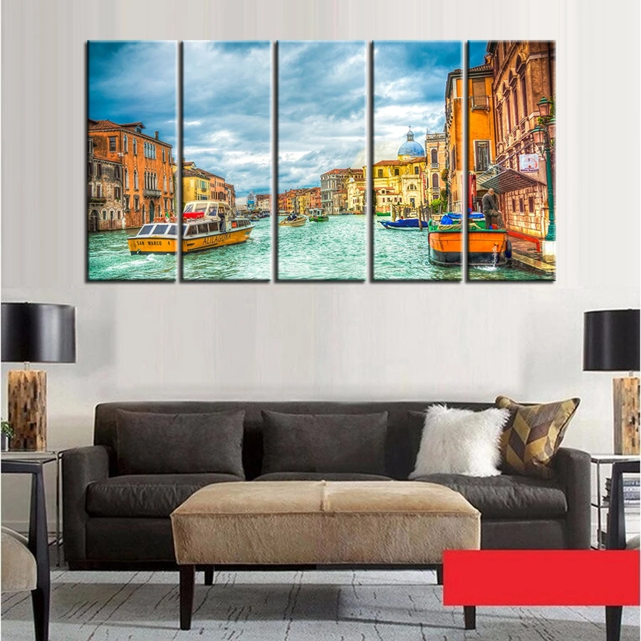 Seascape Laut Kota Perahu Warna Warni Busana Minyak Lukisan Pada